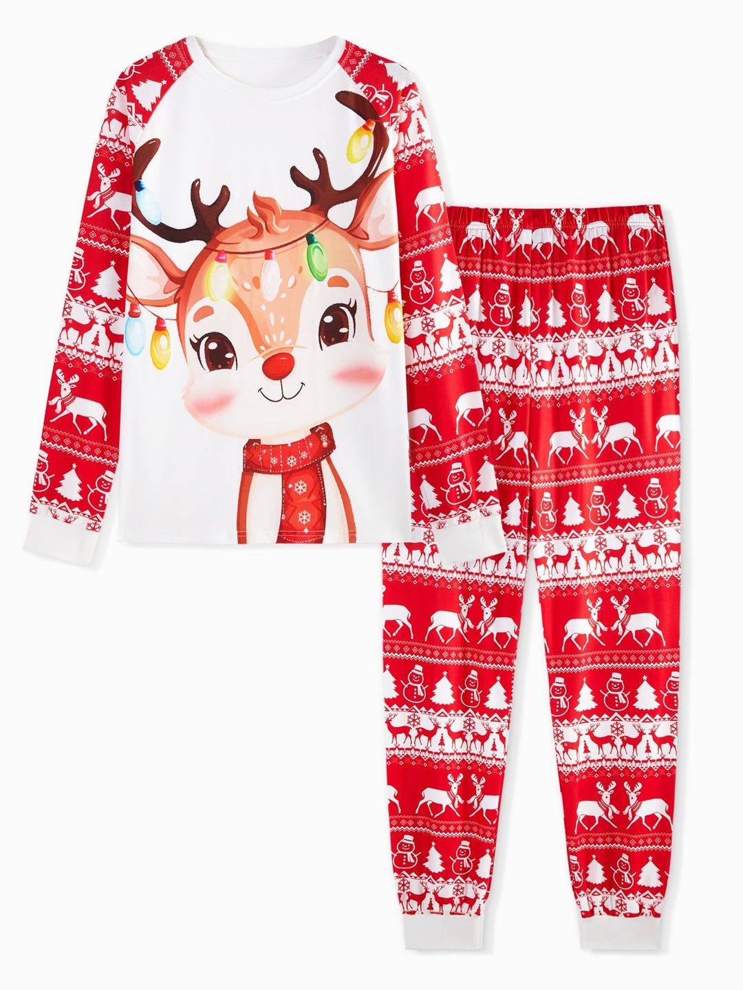 Christmas Family Matching Pajamas | Cute Cartoon Reindeer Full Print Long Sleeve Set - MOSSRIVER