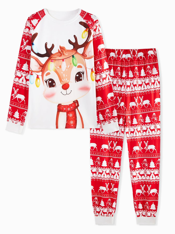 Christmas Family Matching Pajamas | Cute Cartoon Reindeer Full Print Long Sleeve Set - MOSSRIVER