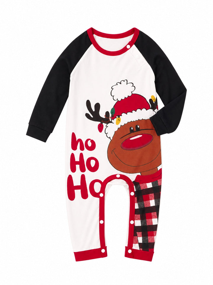 Christmas Family Matching Pajamas | Cute Reindeer Ho Ho Ho Print Long Sleeve Set - MOSSRIVER