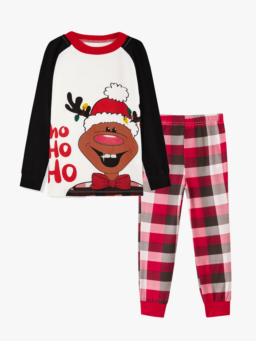 Christmas Family Matching Pajamas | Cute Reindeer Ho Ho Ho Print Long Sleeve Set - MOSSRIVER