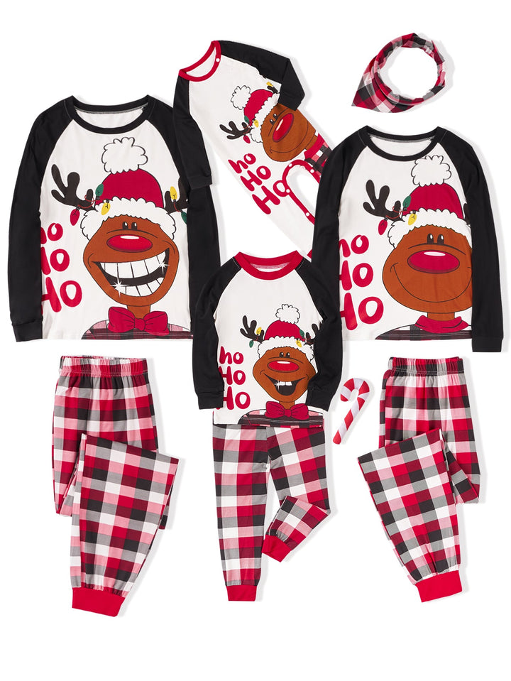 Christmas Family Matching Pajamas | Cute Reindeer Ho Ho Ho Print Long Sleeve Set - MOSSRIVER