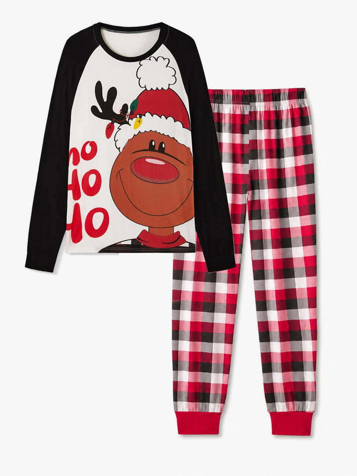 Christmas Family Matching Pajamas | Cute Reindeer Ho Ho Ho Print Long Sleeve Set - MOSSRIVER