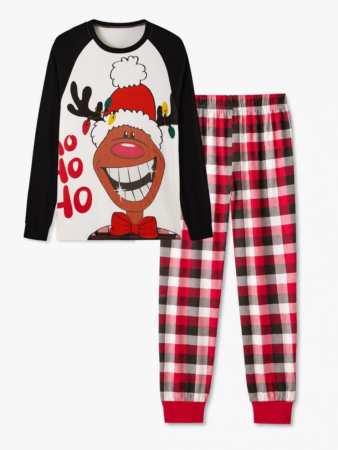 Christmas Family Matching Pajamas | Cute Reindeer Ho Ho Ho Print Long Sleeve Set - MOSSRIVER
