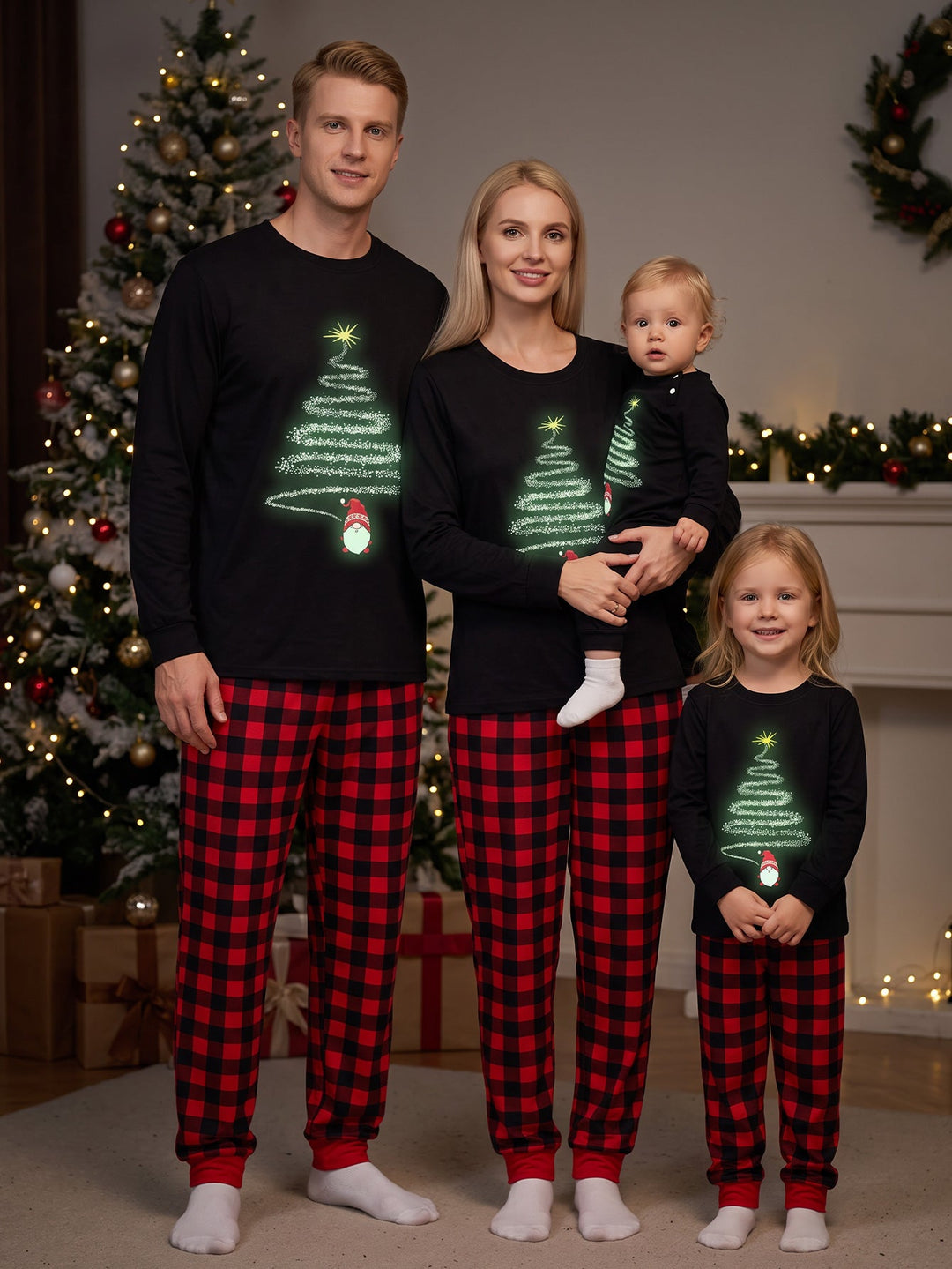 Christmas Family Matching Pajamas | Glow in Dark Christmas Tree Print Long Sleeve Set - MOSSRIVER