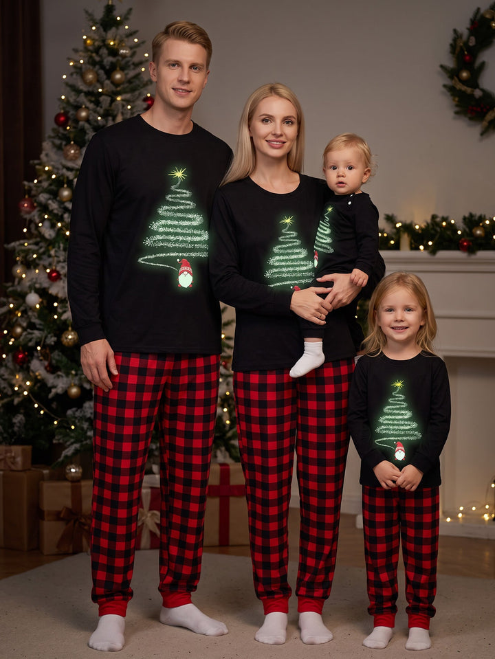 Christmas Family Matching Pajamas | Glow in Dark Christmas Tree Print Long Sleeve Set - MOSSRIVER