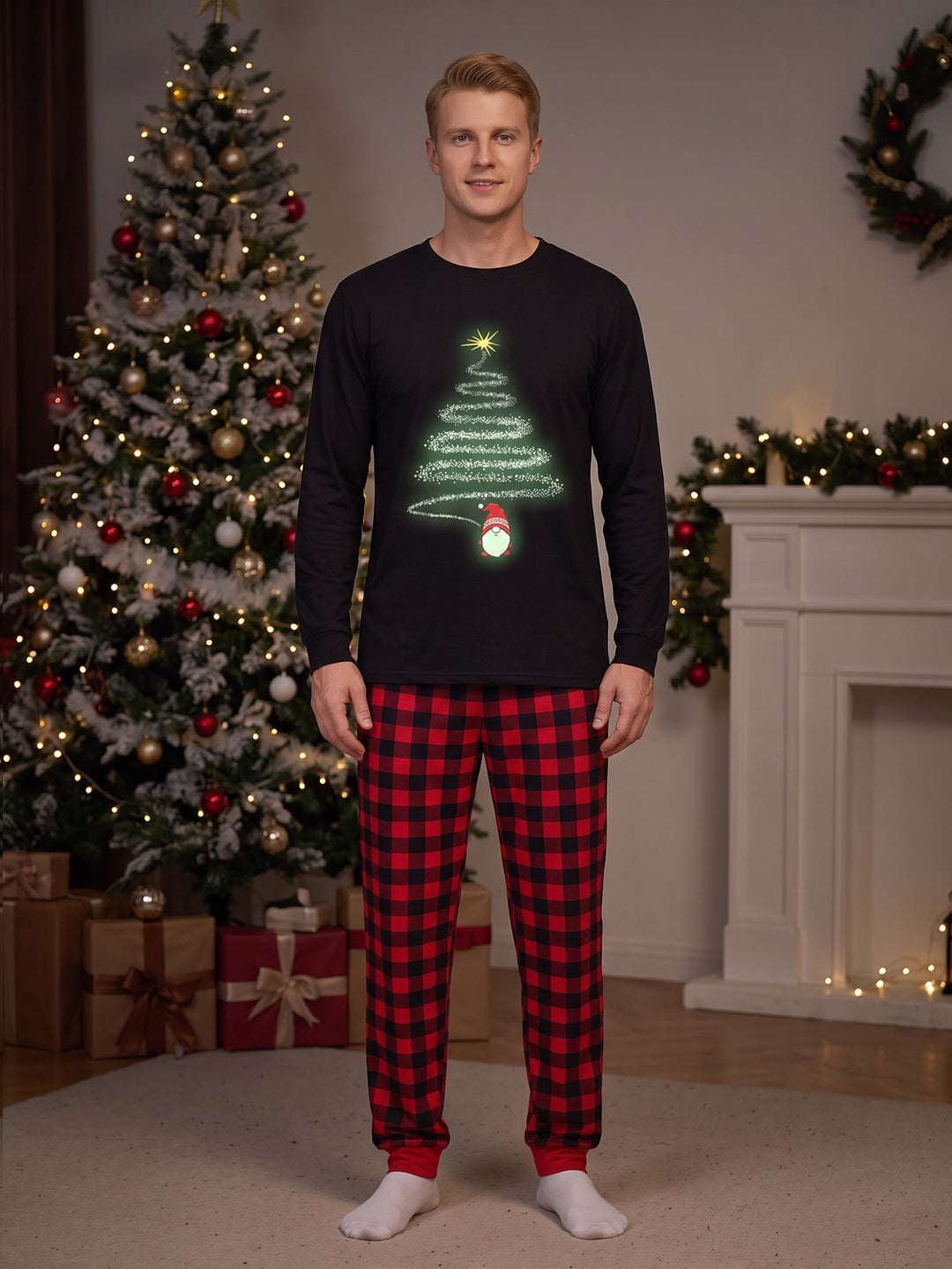 Christmas Family Matching Pajamas | Glow in Dark Christmas Tree Print Long Sleeve Set - MOSSRIVER
