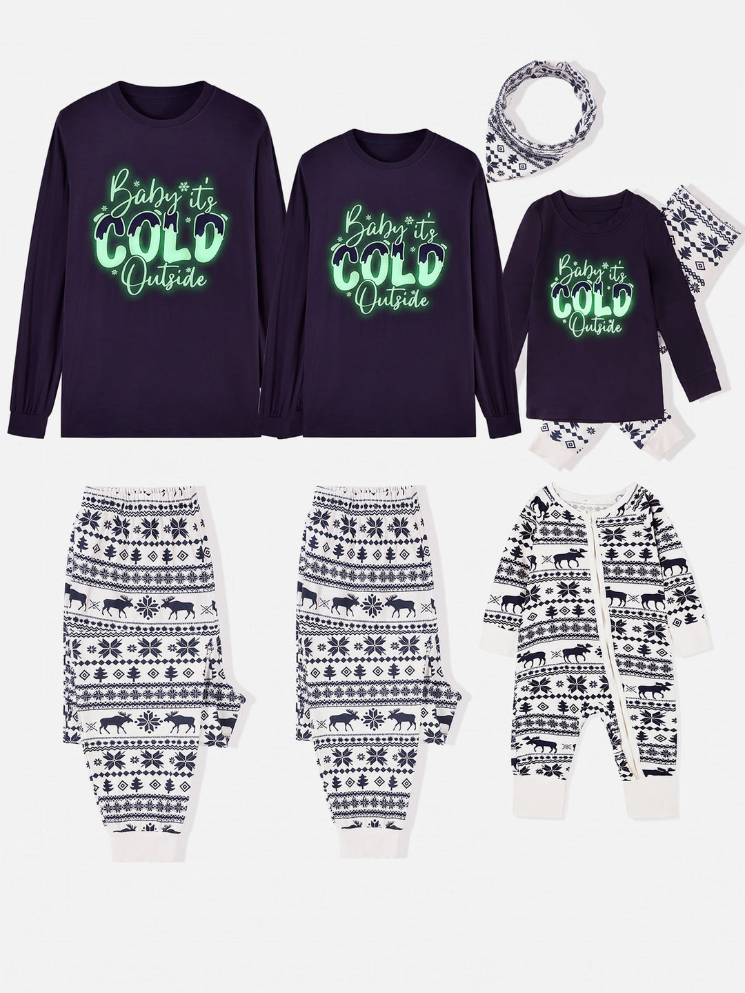 Christmas Family Matching Pajamas | Glow In The Dark "Baby It's Cold Outside" Long Sleeve Set - MOSSRIVER