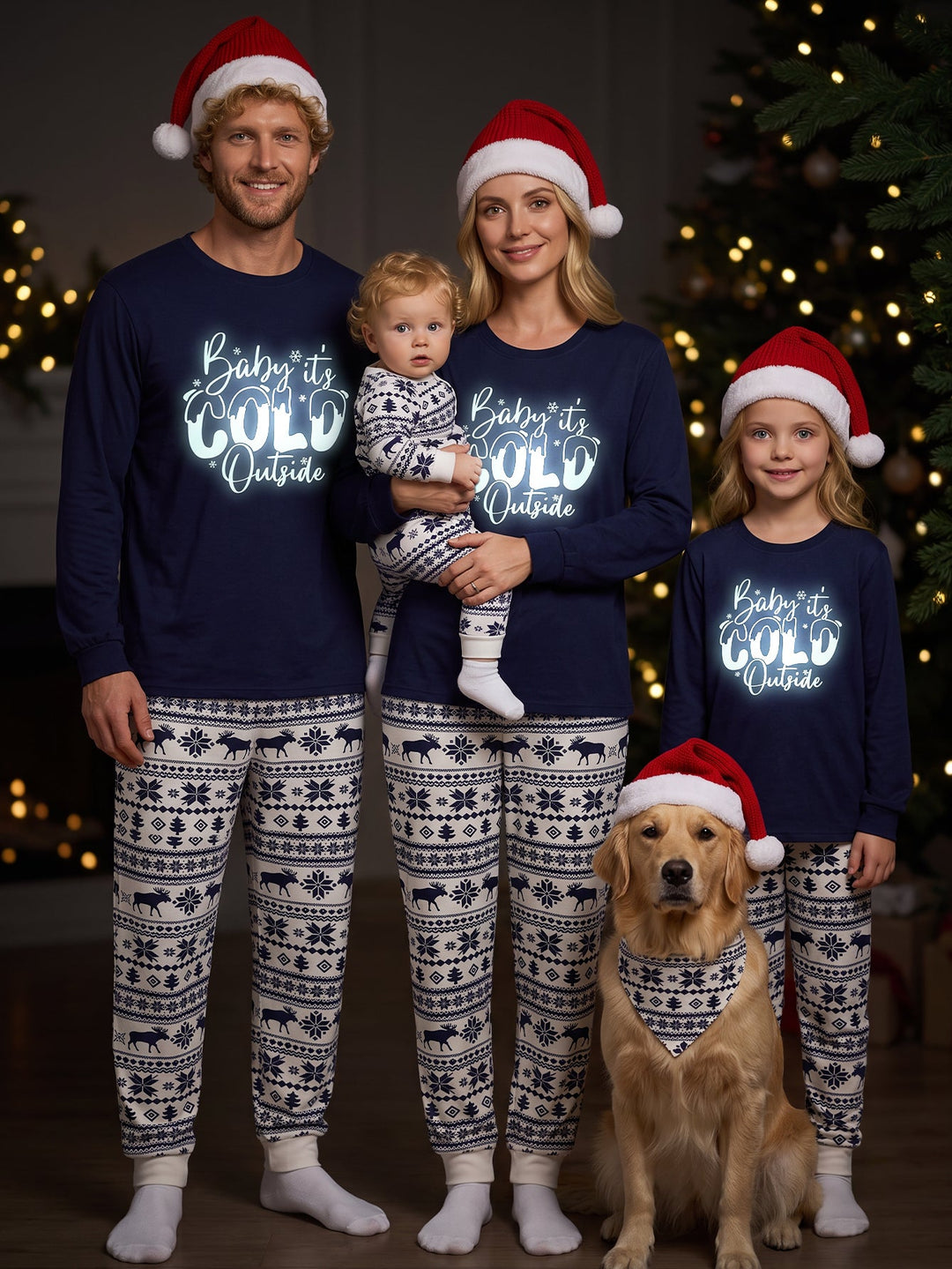 Christmas Family Matching Pajamas | Glow In The Dark "Baby It's Cold Outside" Long Sleeve Set - MOSSRIVER