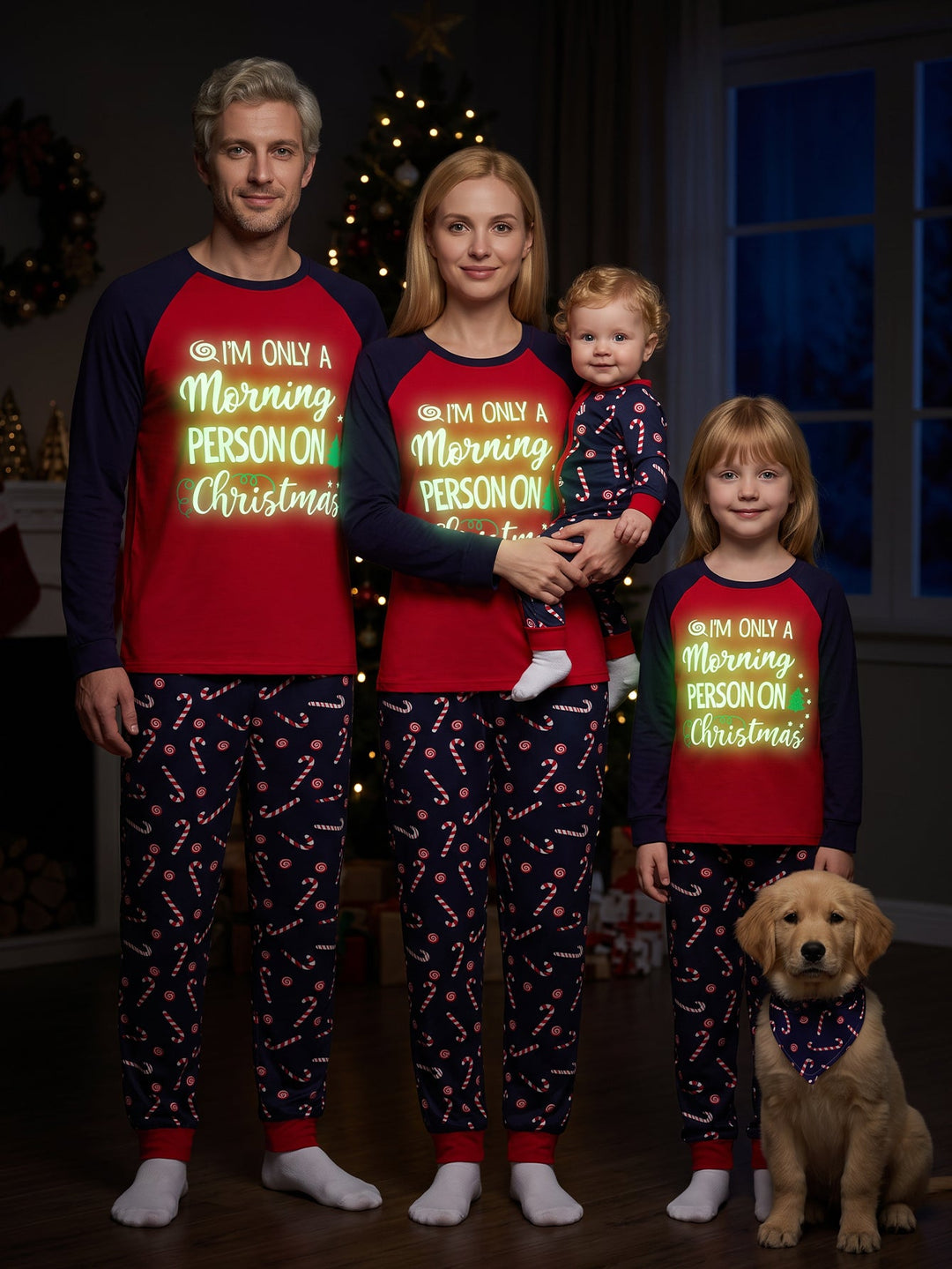 Christmas Family Matching Pajamas | Glow In The Dark Candy Cane Long Sleeve Set - MOSSRIVER