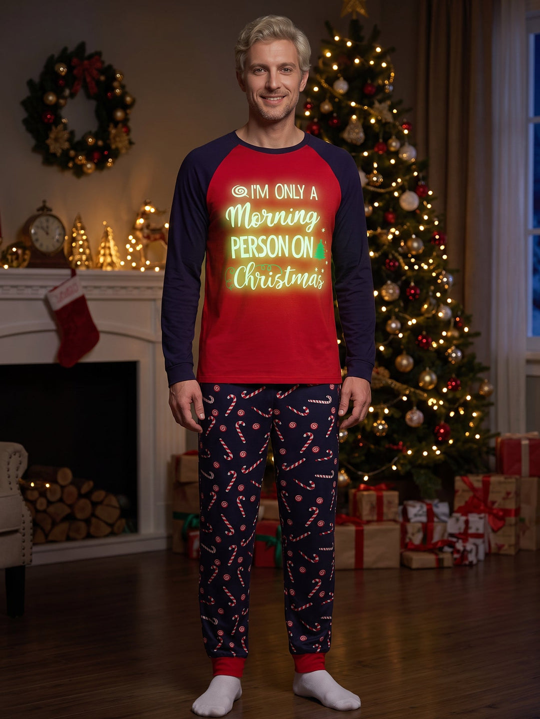 Christmas Family Matching Pajamas | Glow In The Dark Candy Cane Long Sleeve Set - MOSSRIVER