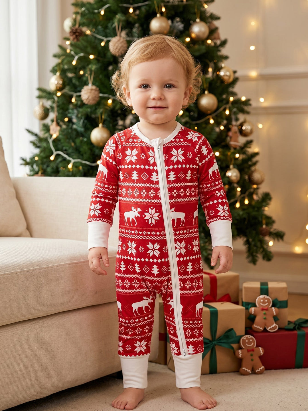 Christmas Family Matching Pajamas | Glow in The Dark Reindeer Print Long Sleeve Set - MOSSRIVER
