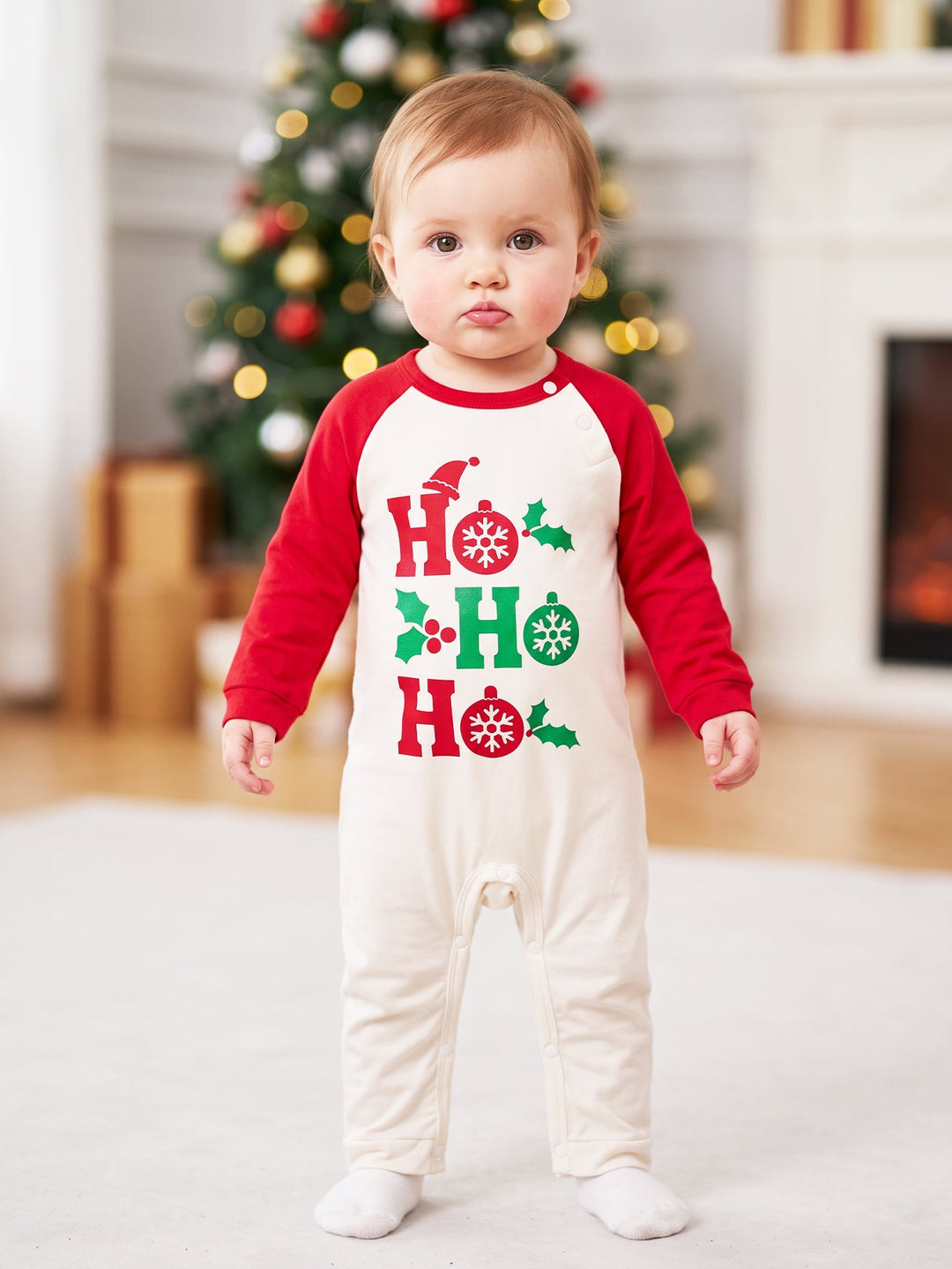 Christmas Family Matching Pajamas | Ho Ho Ho Letter Print Raglan Top & Red Plaid Pants Set - MOSSRIVER