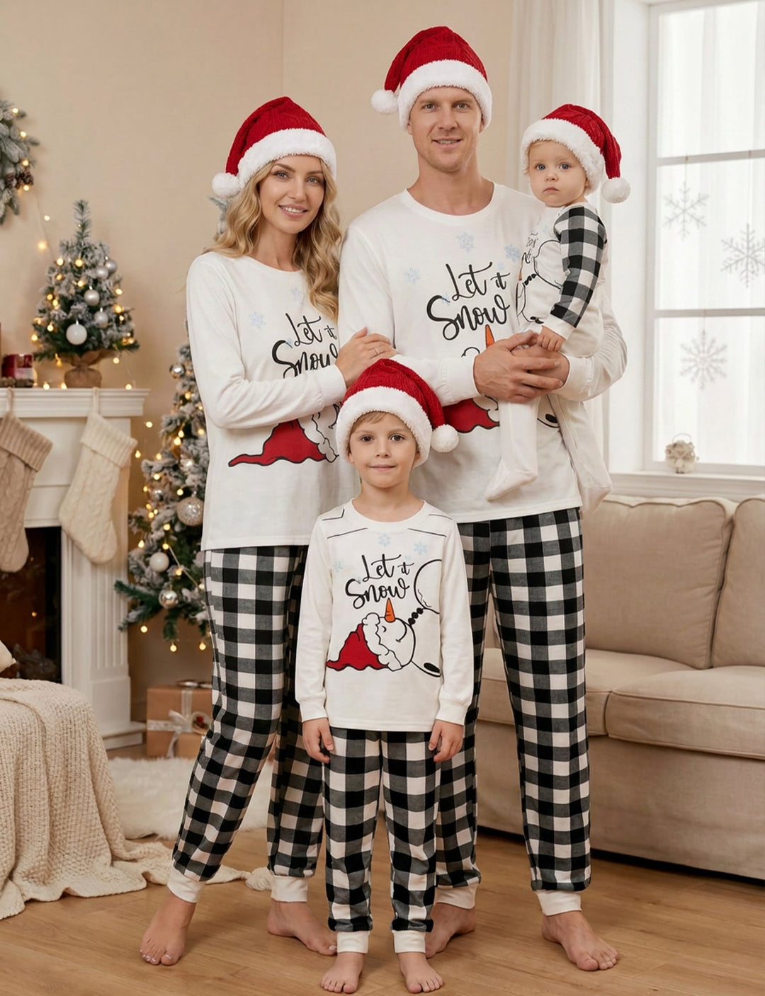 Christmas Family Matching Pajamas | Let It Snow Cartoon Print Long Sleeve Set - MOSSRIVER