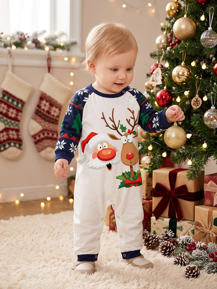 Christmas Family Matching Pajamas | Santa and Reindeer Graphic Raglan Long Sleeve Set - MOSSRIVER