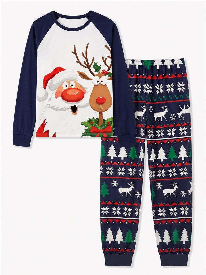 Christmas Family Matching Pajamas | Santa and Reindeer Graphic Raglan Long Sleeve Set - MOSSRIVER