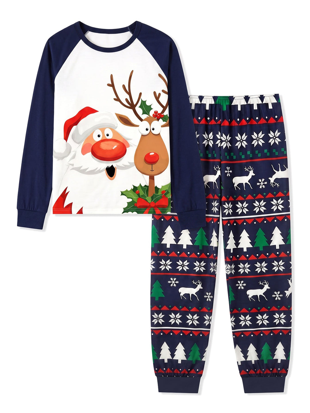Christmas Family Matching Pajamas | Santa and Reindeer Graphic Raglan Long Sleeve Set - MOSSRIVER