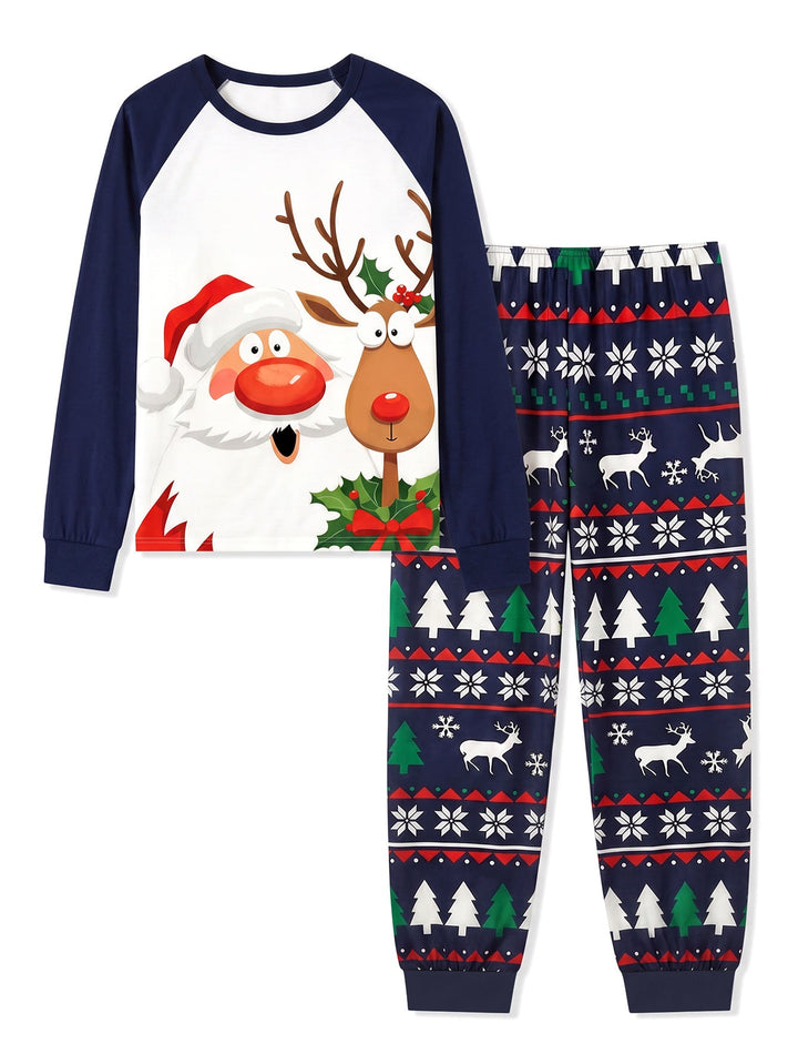Christmas Family Matching Pajamas | Santa and Reindeer Graphic Raglan Long Sleeve Set - MOSSRIVER