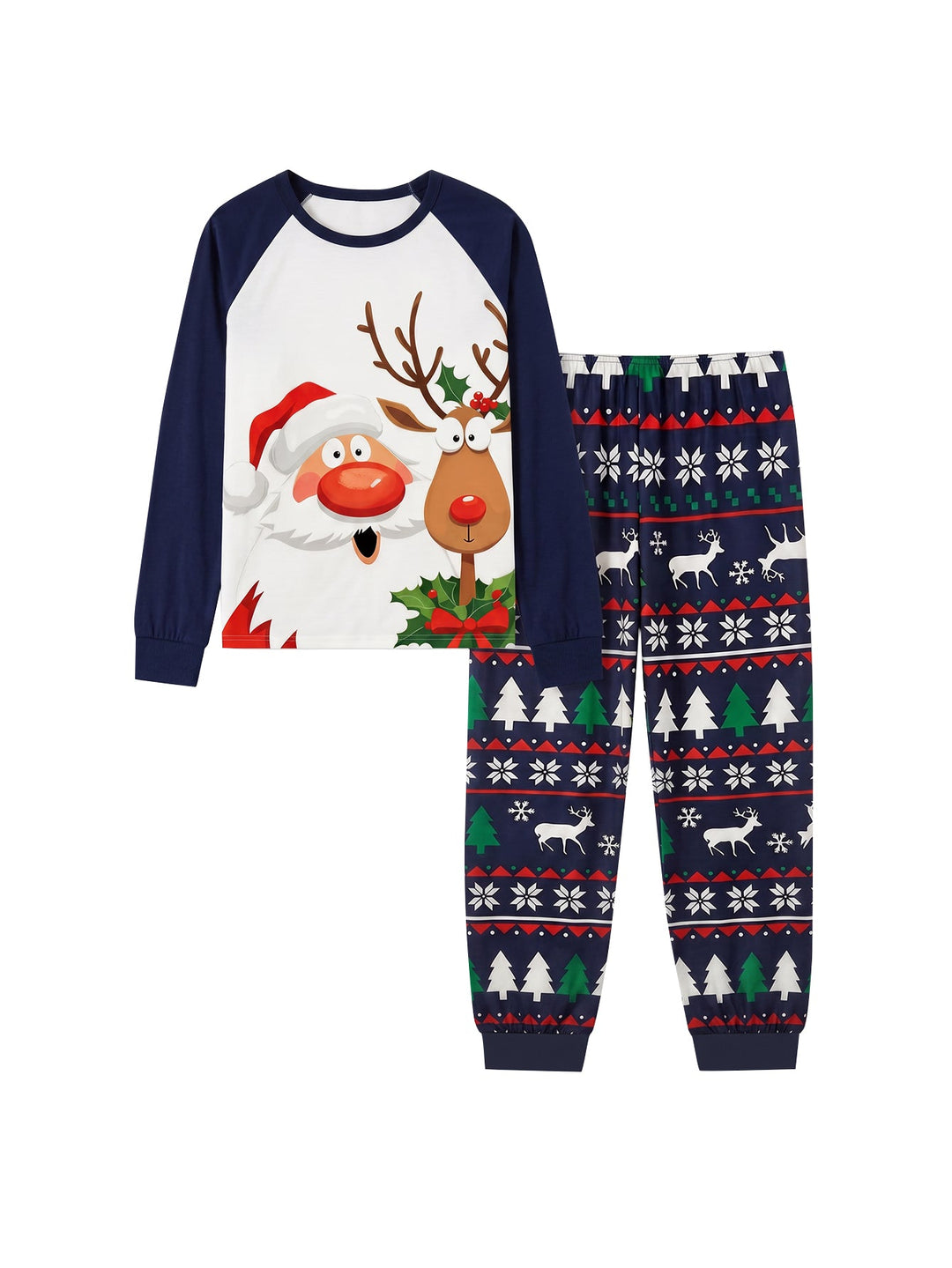 Christmas Family Matching Pajamas | Santa and Reindeer Graphic Raglan Long Sleeve Set - MOSSRIVER