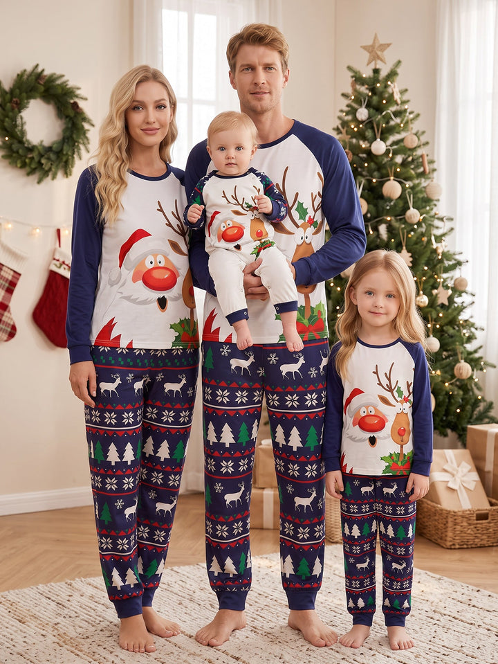 Christmas Family Matching Pajamas | Santa and Reindeer Graphic Raglan Long Sleeve Set - MOSSRIVER