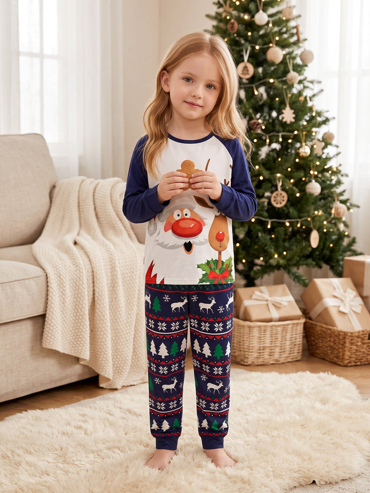 Christmas Family Matching Pajamas | Santa and Reindeer Graphic Raglan Long Sleeve Set - MOSSRIVER