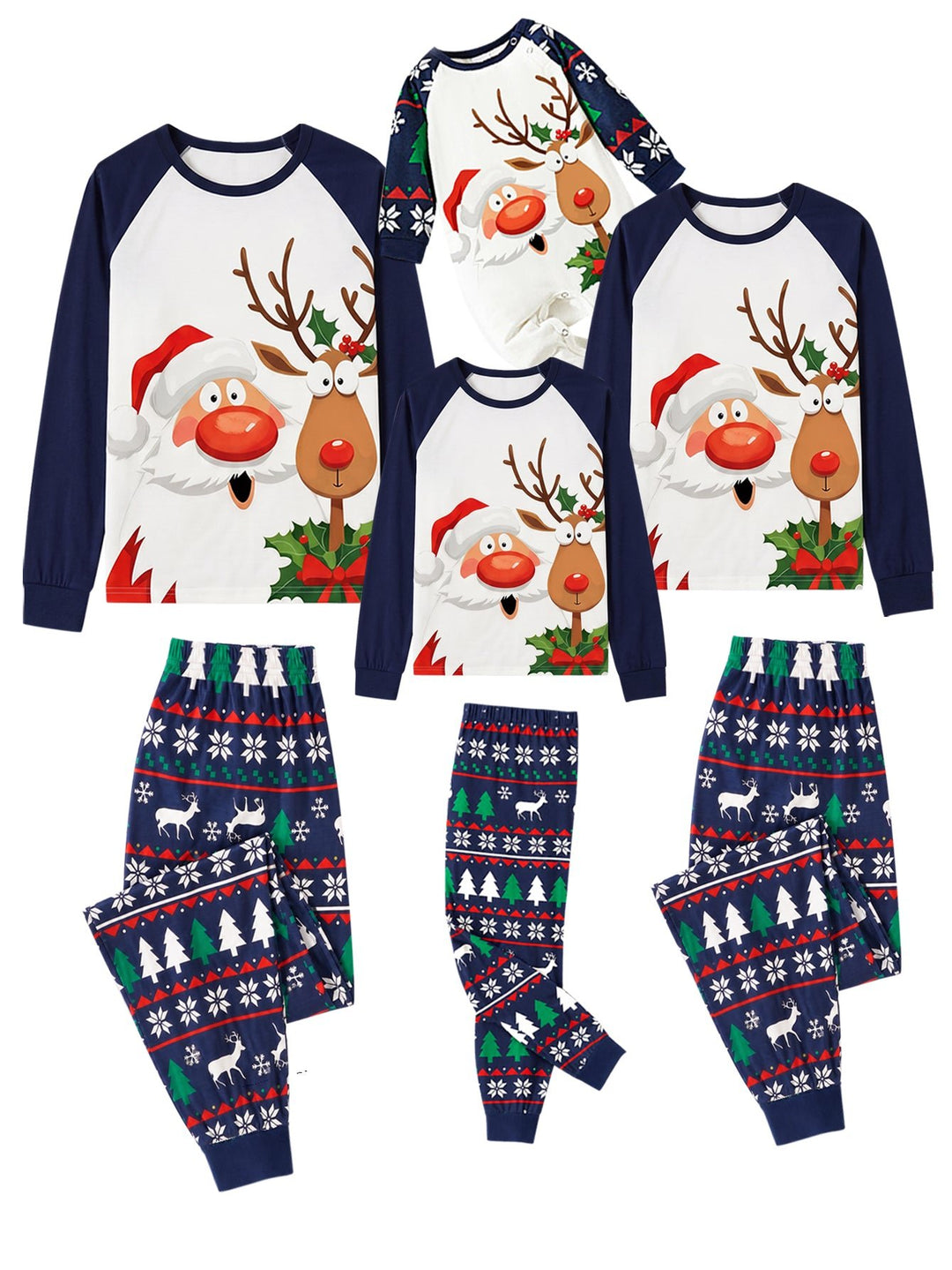 Christmas Family Matching Pajamas | Santa and Reindeer Graphic Raglan Long Sleeve Set - MOSSRIVER