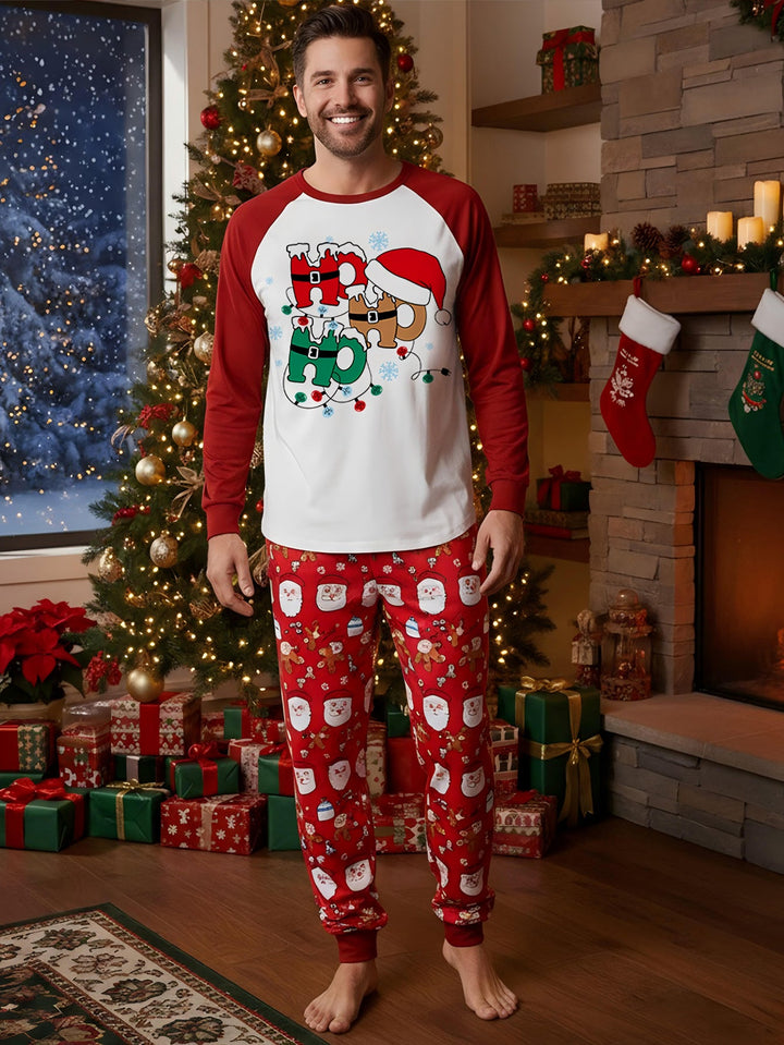 Christmas Ho Ho Ho Cookies Print Long - Sleeve Men's Pajama Set - MOSSRIVER