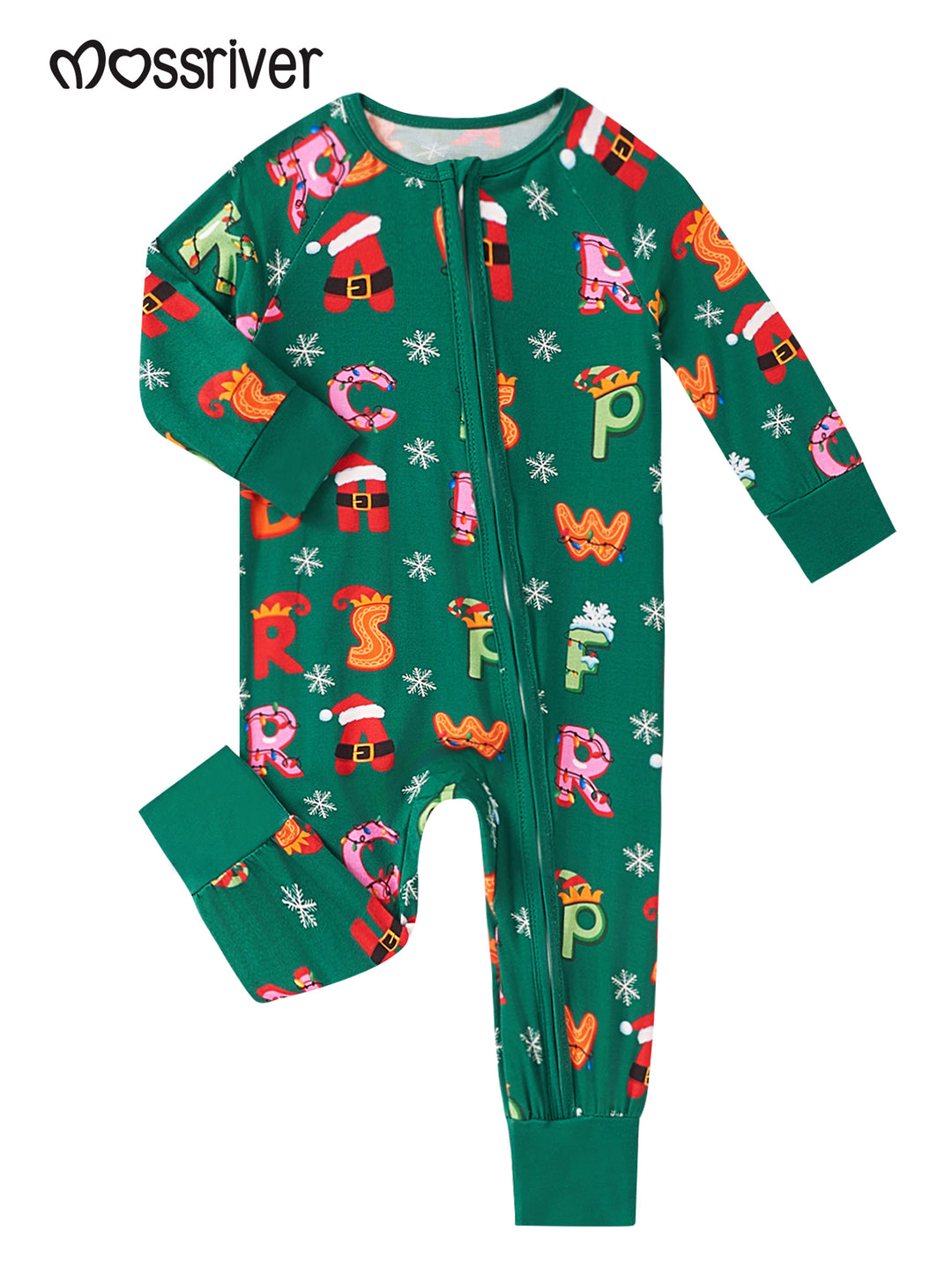 Christmas Letter Baby One-Piece Footies Mitten Zipper