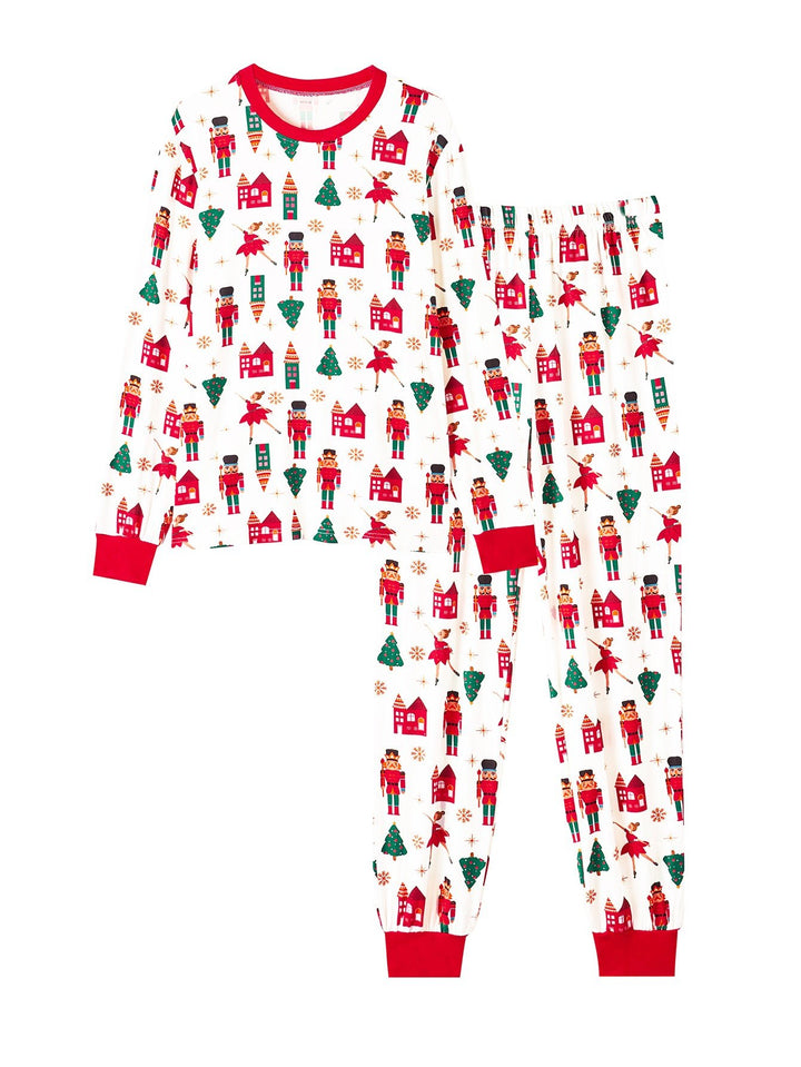 Christmas Long - Sleeve Women's Bamboo Pajama Set King and Princess Print - MOSSRIVER