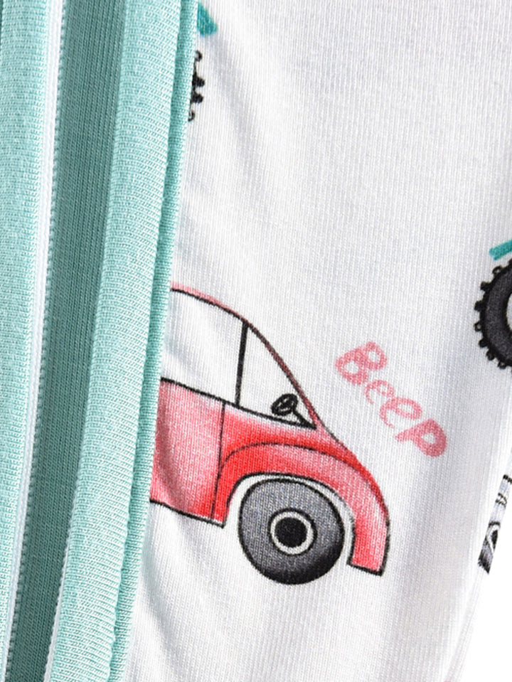 Watercolor Vehicles Footies Mitten Double-Zipper One-Piece