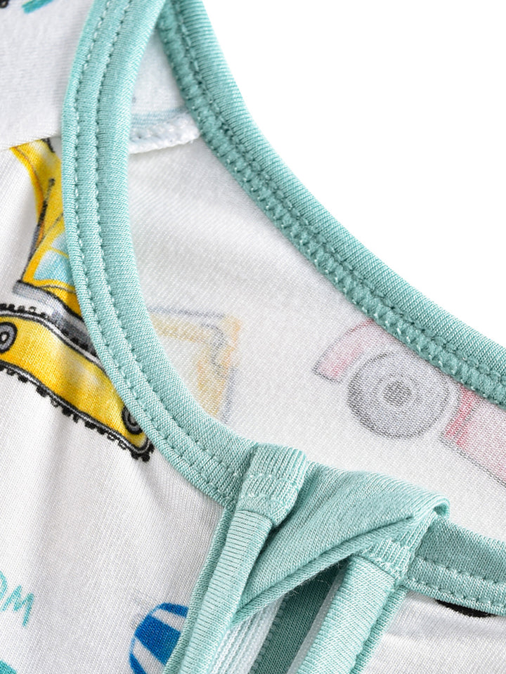 Watercolor Vehicles Footies Mitten Double-Zipper One-Piece