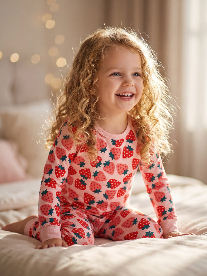 Big Strawberry Print Bamboo Baby Pajamas