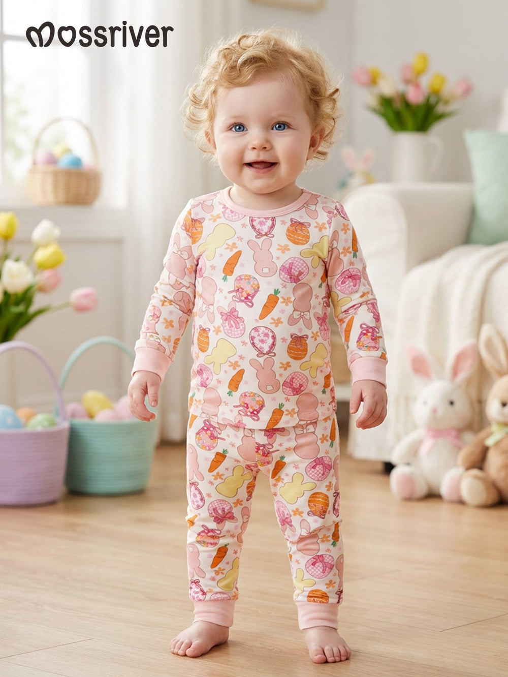 Easter Bunny Carrot Print Baby Pajamas - MOSSRIVER