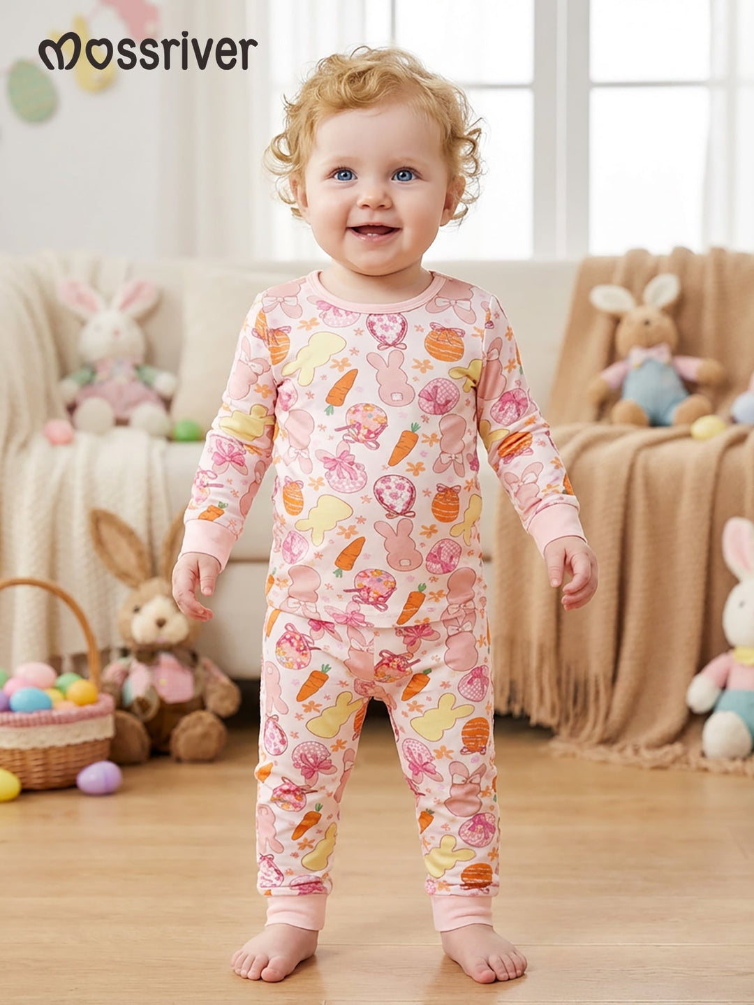Easter Bunny Carrot Print Baby Pajamas - MOSSRIVER