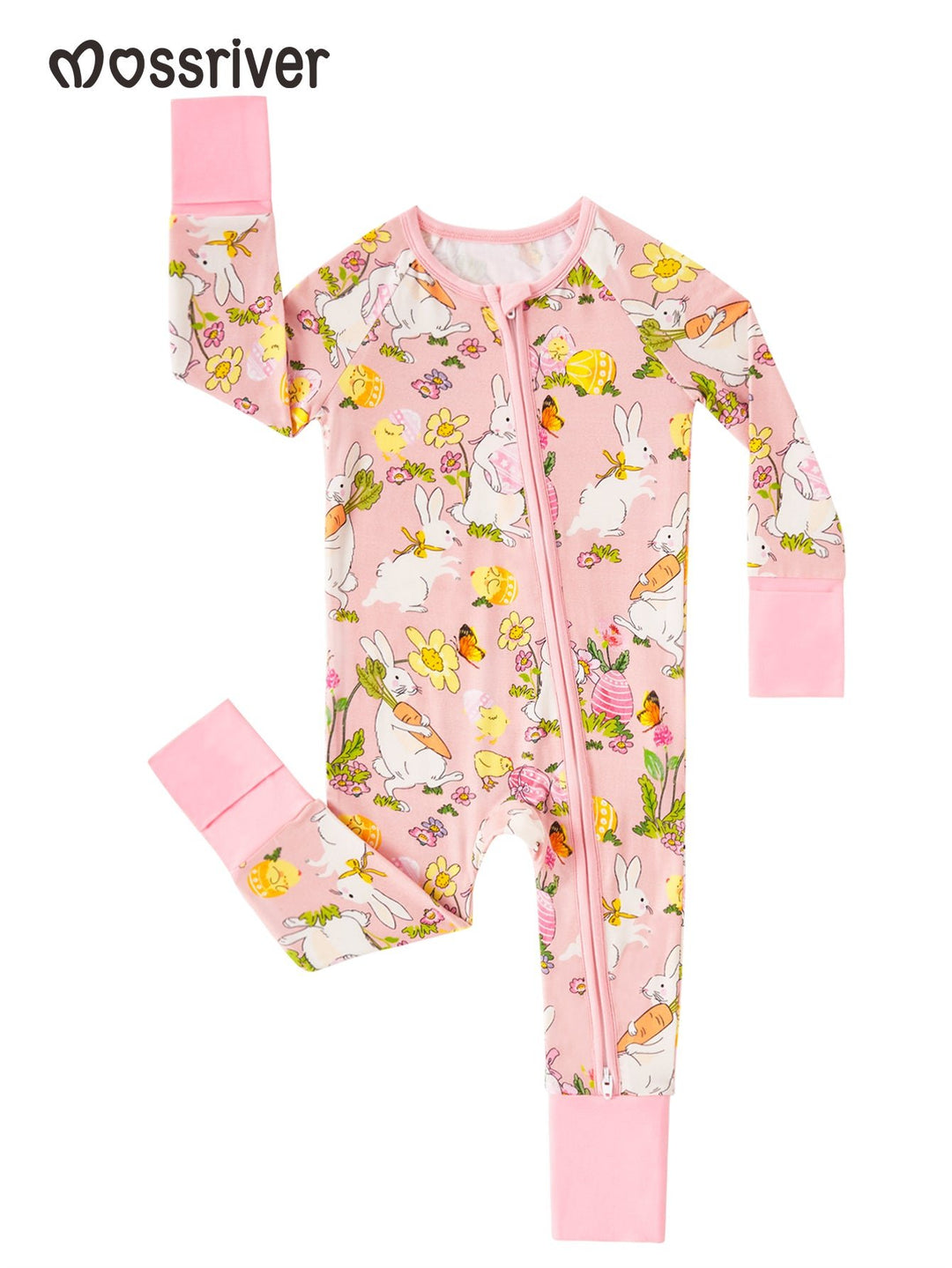 Easter Egg Rabbit Footies Mitten Long - Sleeve Baby One - Piece Double Zipper - MOSSRIVER