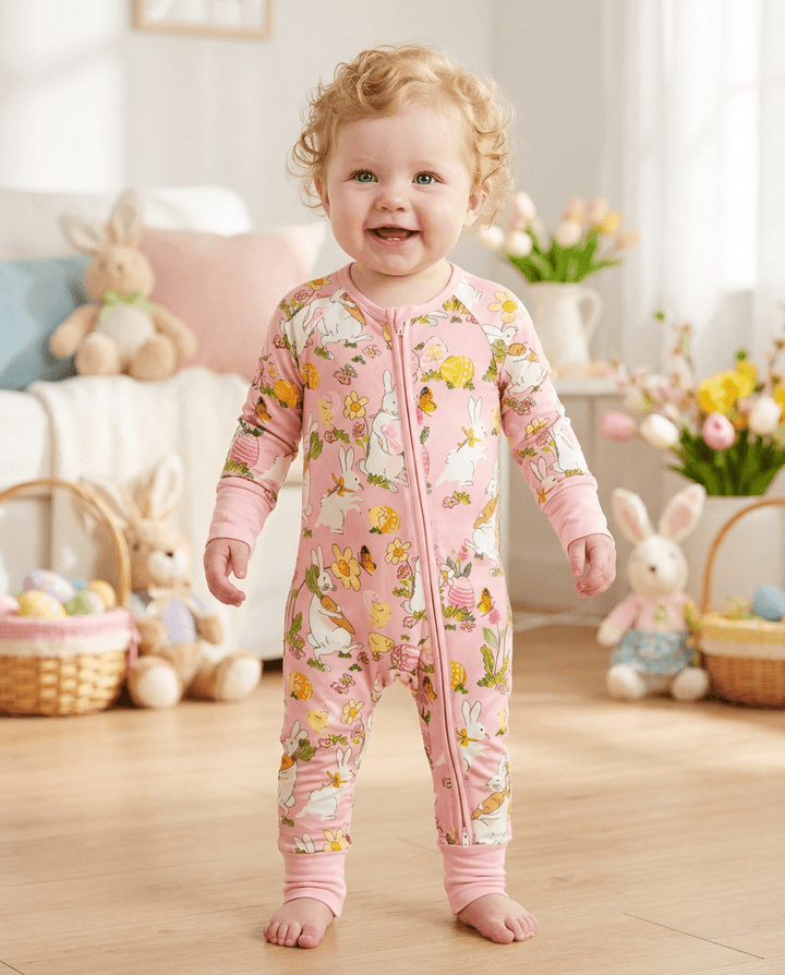 Easter Egg Rabbit Footies Mitten Long - Sleeve Baby One - Piece Double Zipper - MOSSRIVER