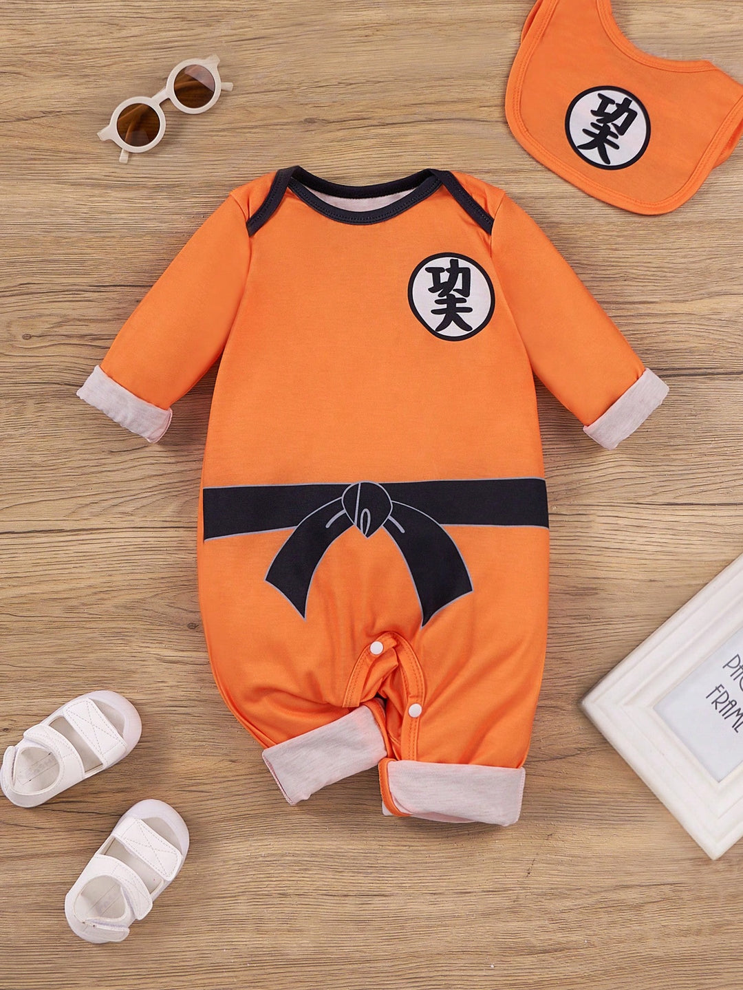 Kungfu Print Long-Sleeve Baby One-Piece