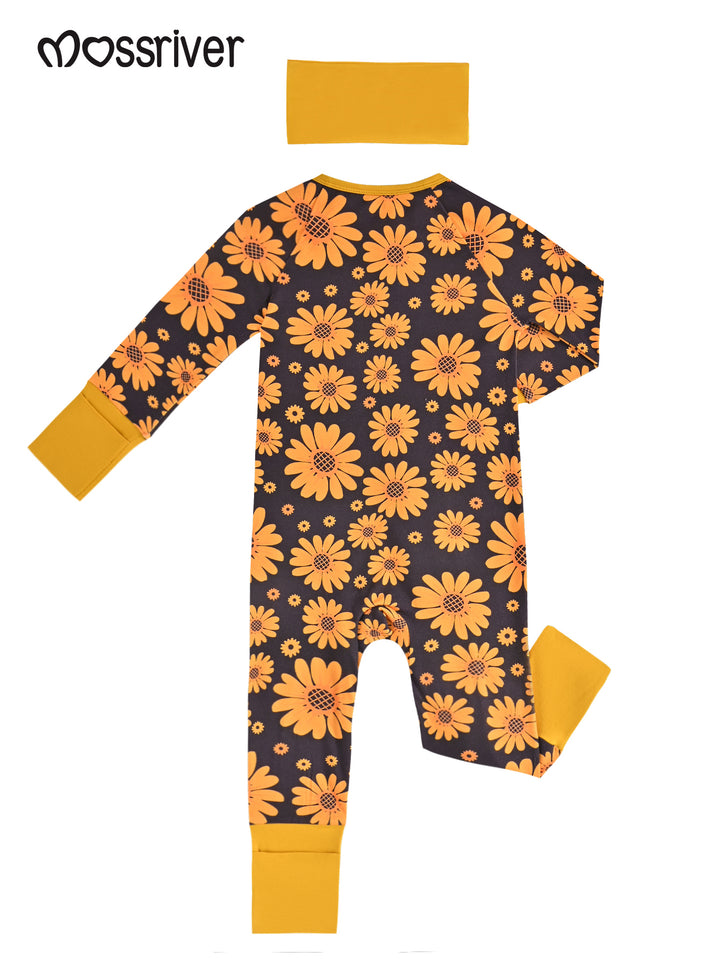 Yellow Daisy Bamboo Headband Footies Mitten Double Zipper