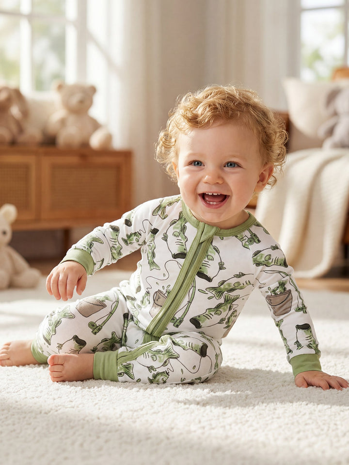 Fishing Print Baby One - Piece Long - Sleeve Zipper - MOSSRIVER