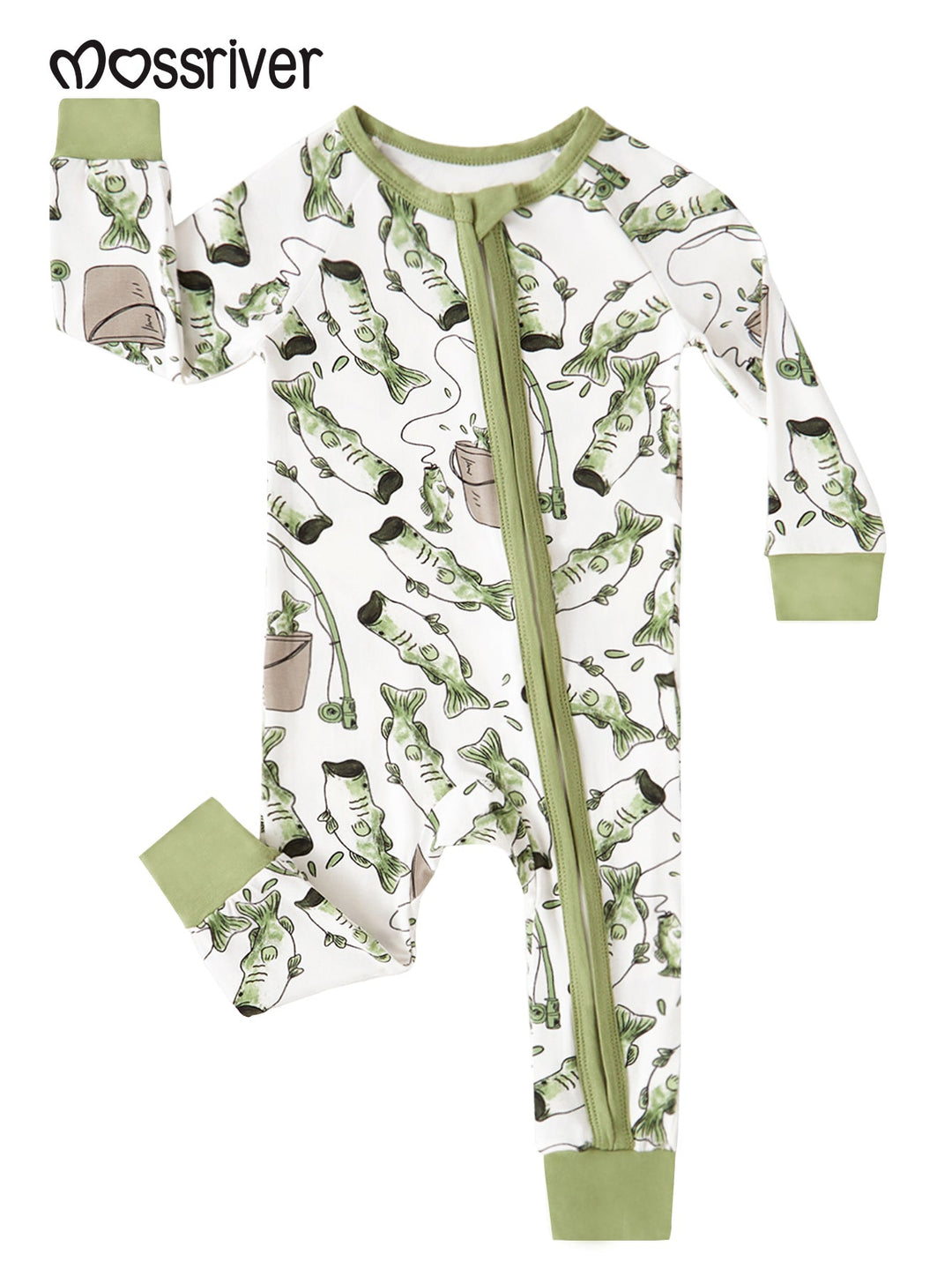 Fishing Print Baby One - Piece Long - Sleeve Zipper - MOSSRIVER