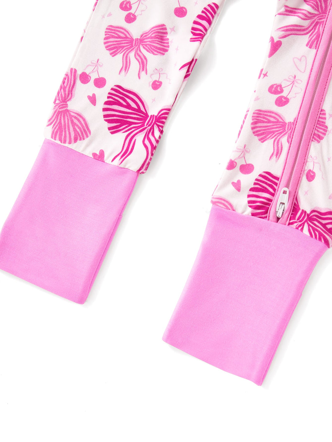 Footies Mitten Long - Sleeve Baby One - Piece Double Zipper Bow Cherry Print - MOSSRIVER