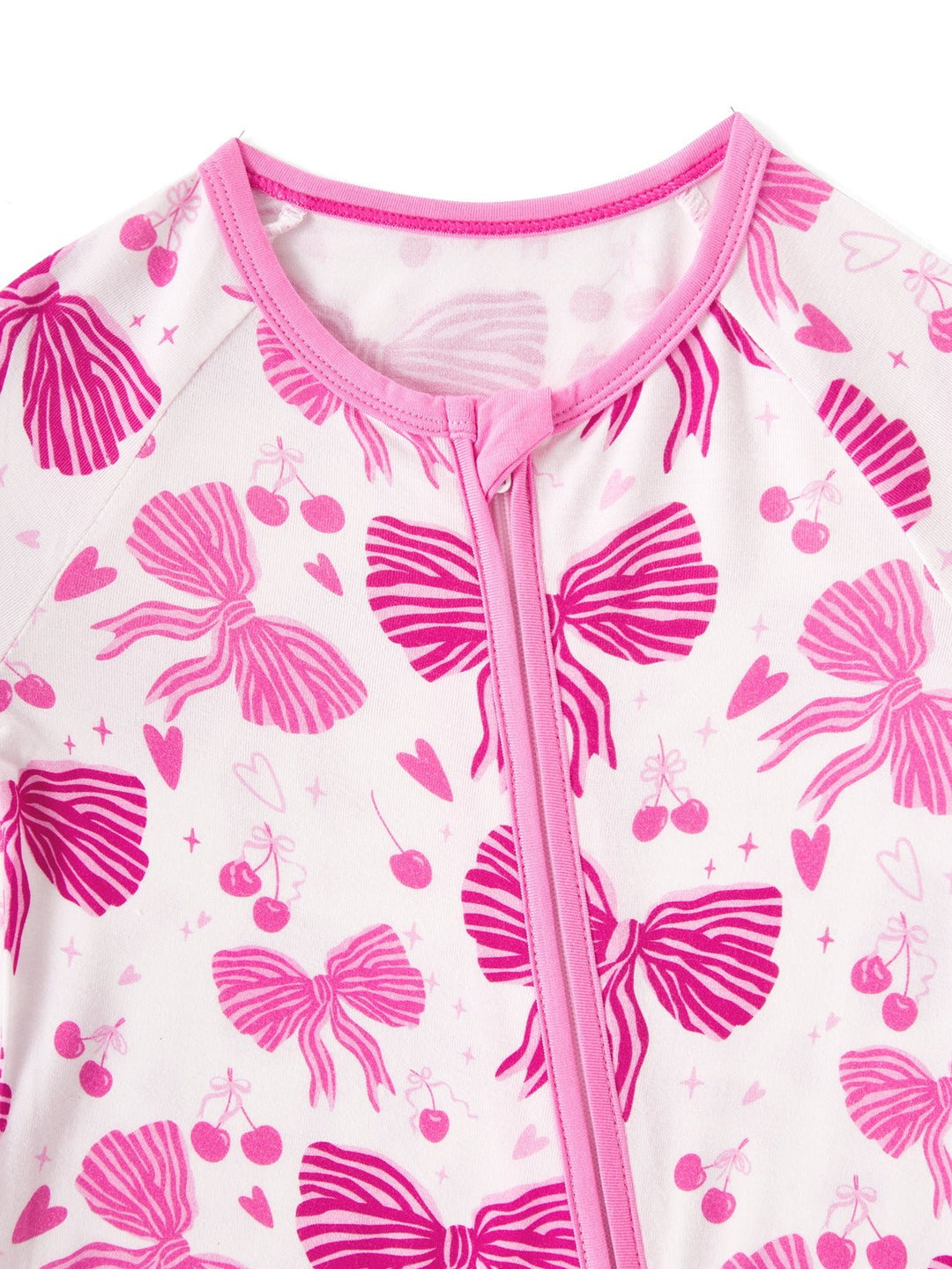 Footies Mitten Long - Sleeve Baby One - Piece Double Zipper Bow Cherry Print - MOSSRIVER