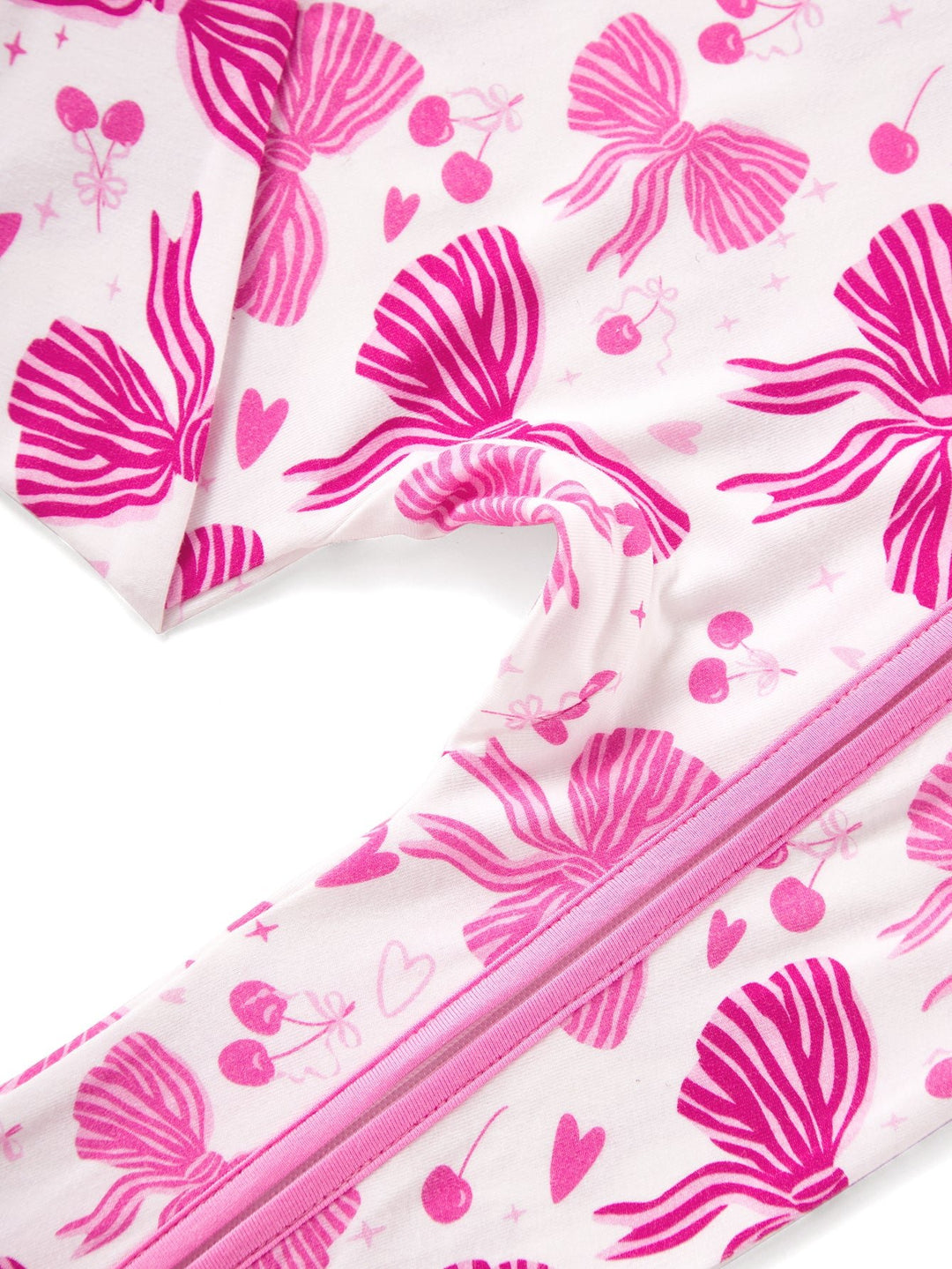 Footies Mitten Long - Sleeve Baby One - Piece Double Zipper Bow Cherry Print - MOSSRIVER