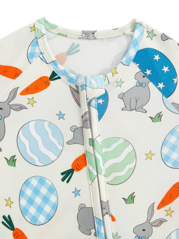 Footies Mitten Long - Sleeve Baby One - Piece Easter Bunny Egg Print Double Zipper - MOSSRIVER