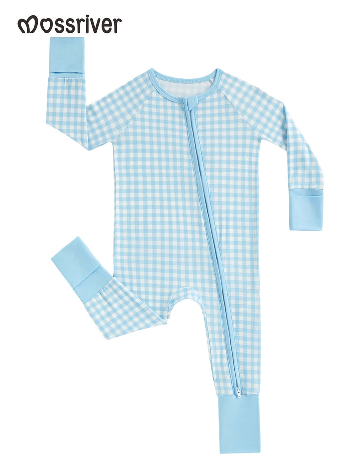 Footies Mitten Long - Sleeve Baby One - Piece Gingham - MOSSRIVER