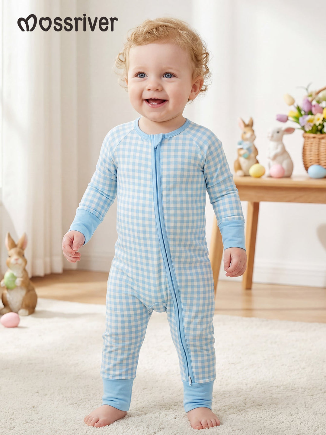 Footies Mitten Long - Sleeve Baby One - Piece Gingham - MOSSRIVER