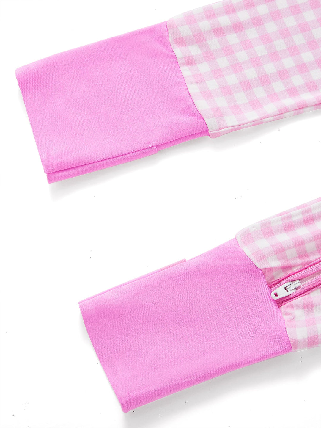 Footies Mitten Long - Sleeve Baby One - Piece Pink Gingham Double Zipper - MOSSRIVER