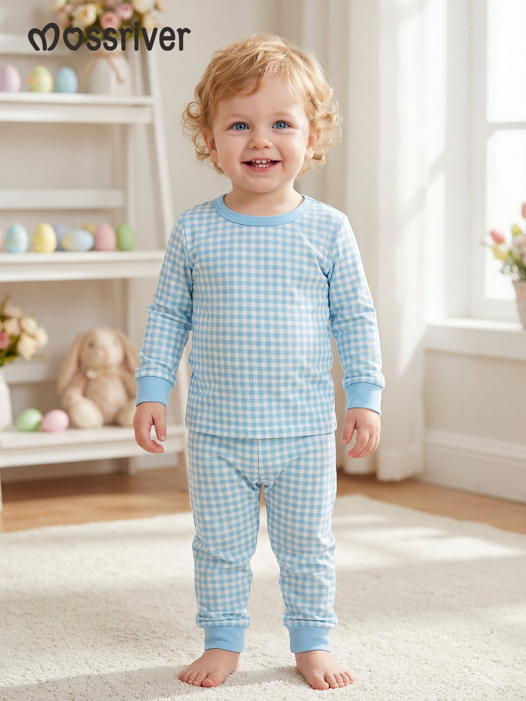 Gingham Long - Sleeve Baby Two - Piece - MOSSRIVER