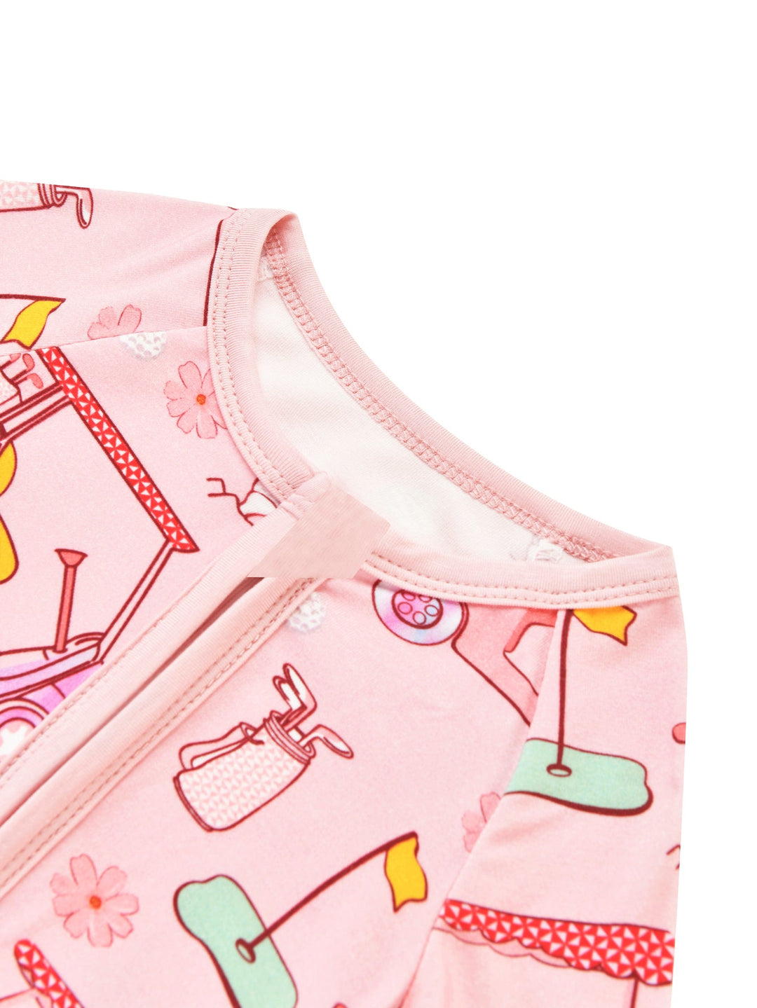 Golf Print Bamboo Baby One - Piece Long - Sleeve Footies Mitten Double - Zipper - MOSSRIVER