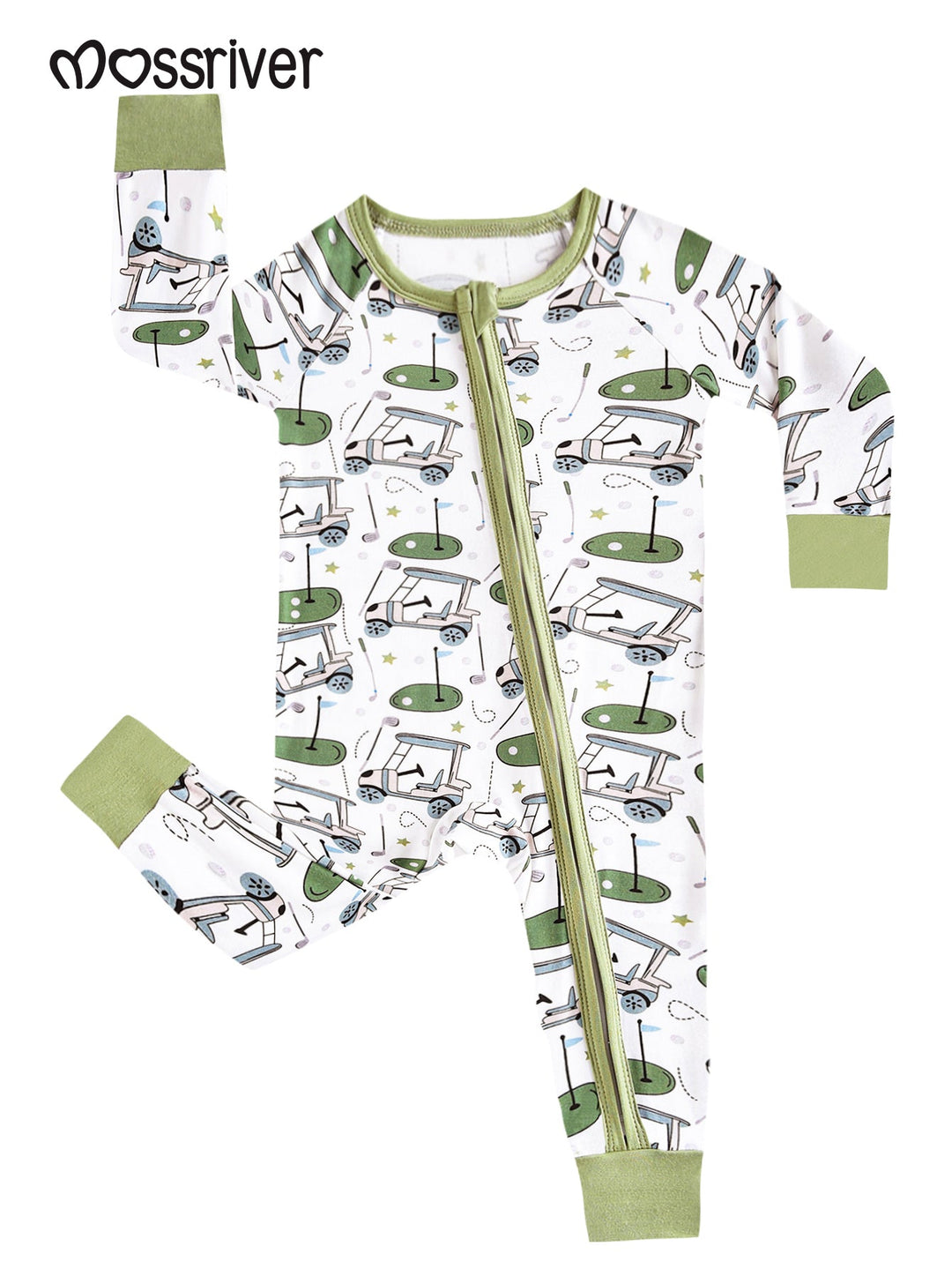 Golf Print Bamboo Long - Sleeve Baby One - Piece Zipper - MOSSRIVER