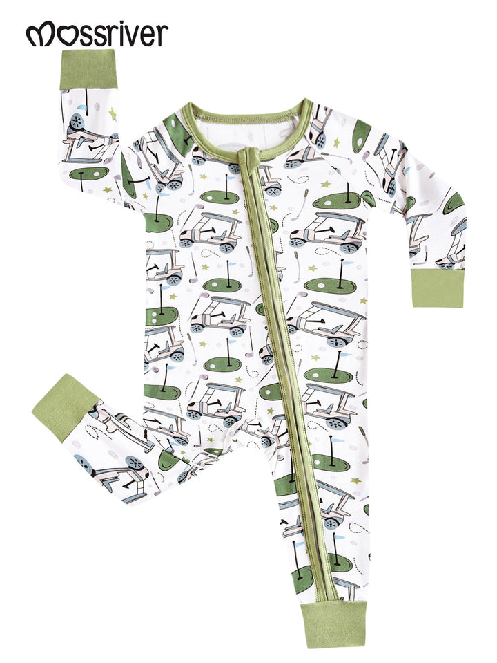 Golf Print Bamboo Long - Sleeve Baby One - Piece Zipper - MOSSRIVER